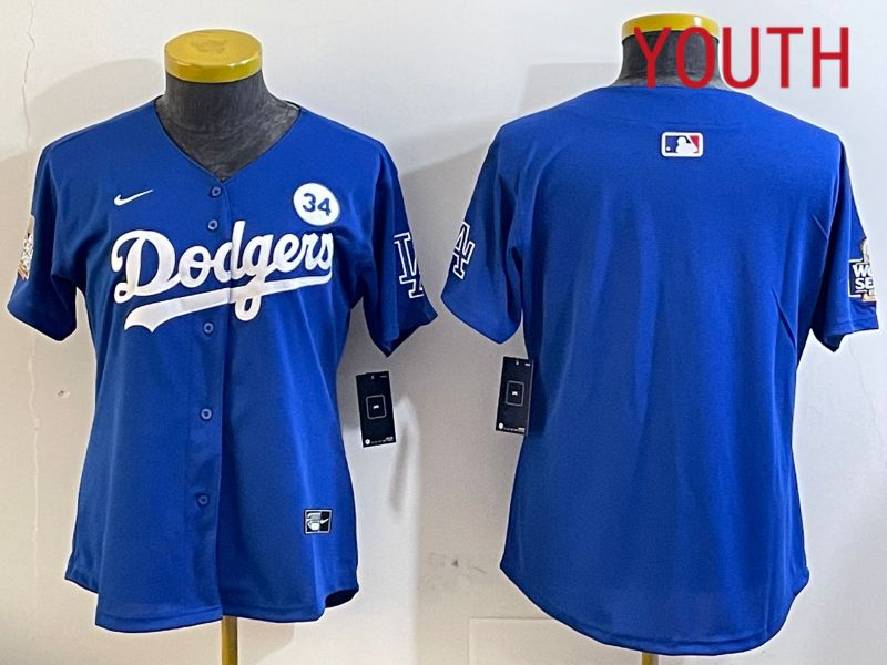 Youth Los Angeles Dodgers blank 2024 World series patch blue jersey 202411205